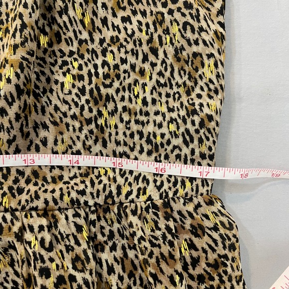 Vince Camuto Leopard Print Metallic Gold Foil Tiered Babydoll Mini Dress S - Picture 6 of 8